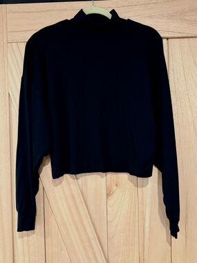Black Cropped Turtleneck Long Sleeve Women's Top